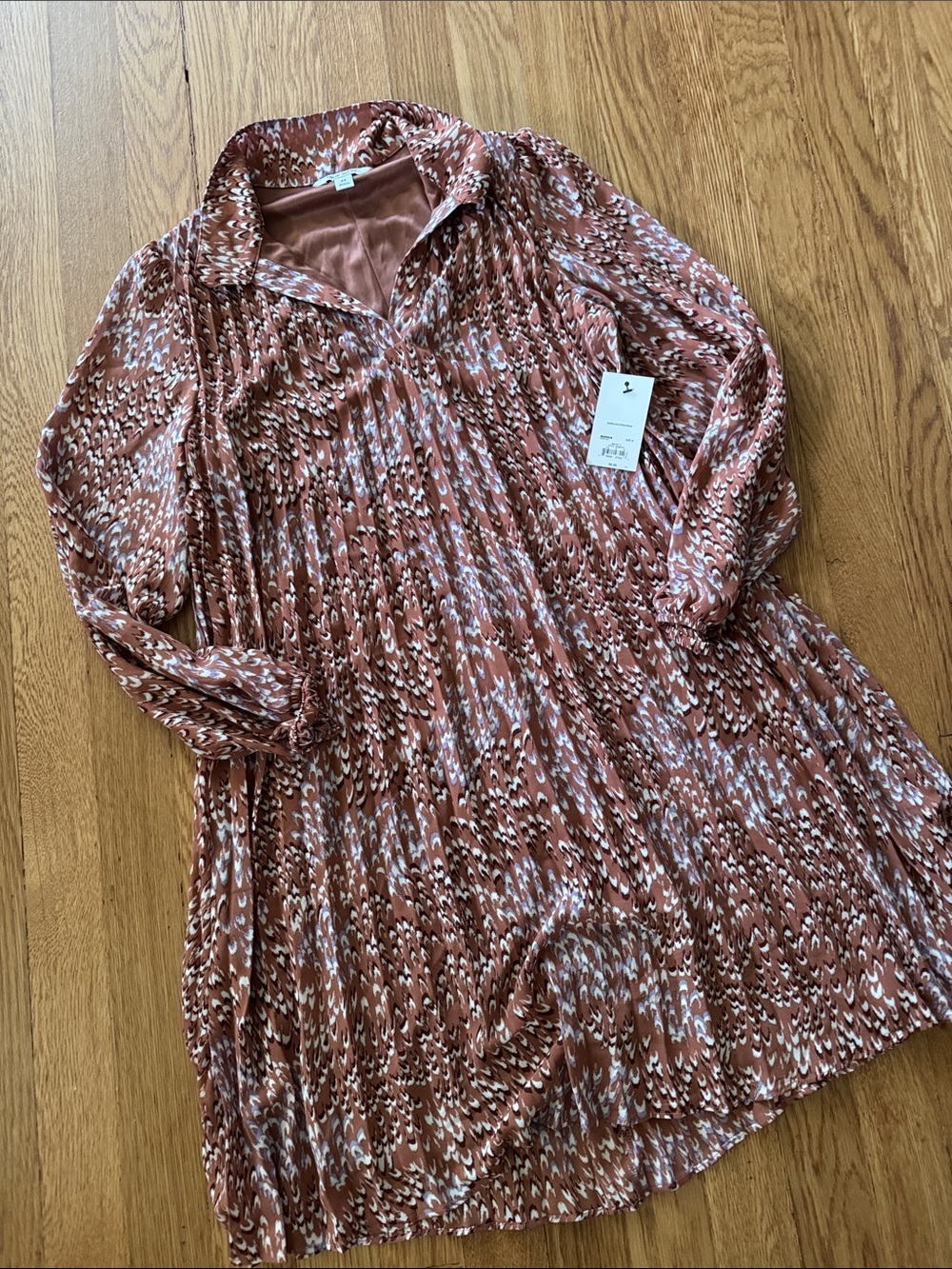 Nine West Rust and White Printed Pleated Collared Tunic